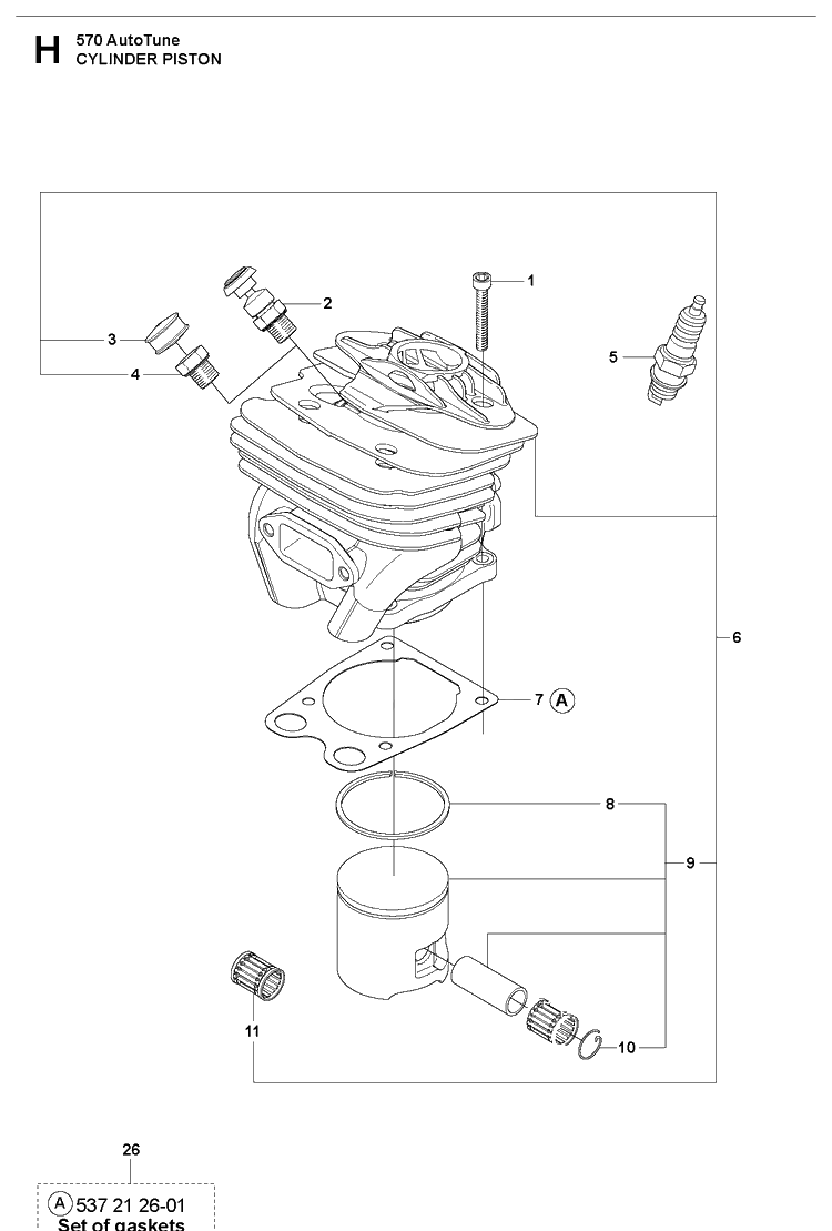 Cylinder Piston Diagram and Parts List for 570 2013-03 Husqvarna Chainsaw