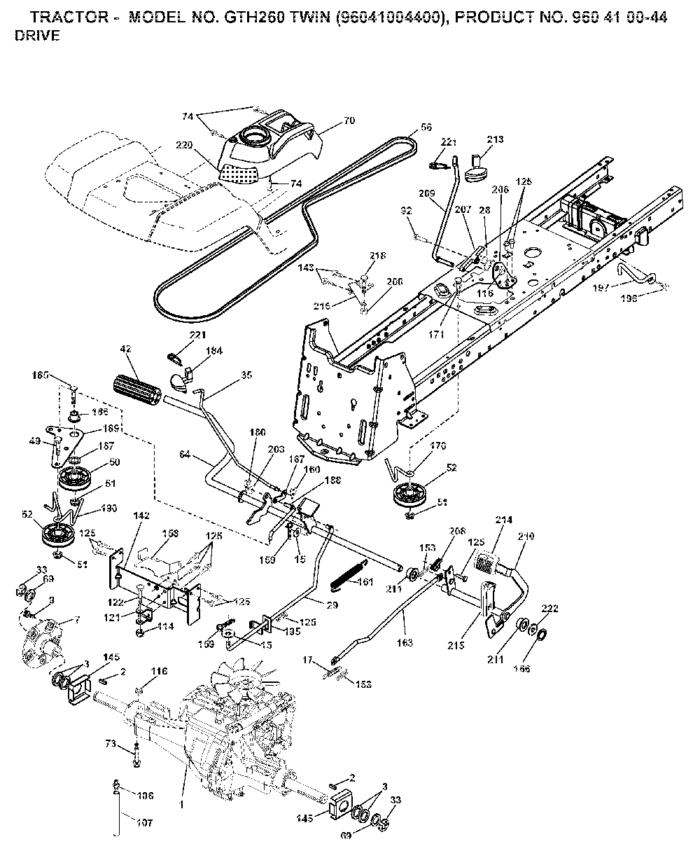 Drive Diagram and Parts List for GTH260TWIN (96041004400, 960410044)(2007-02) Husqvarna Lawn Tractor