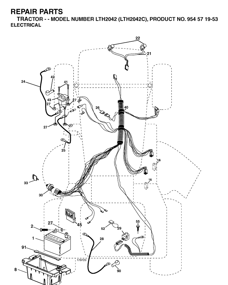 Electrical Diagram and Parts List for LTH2042-LTH2042C 2004-03 Husqvarna Lawn Tractor