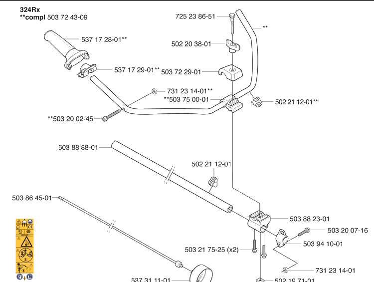 Handlebar Diagram and Parts List for 324RX 2009-06 Husqvarna Brush Cutter
