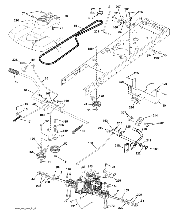 Drive Diagram and Parts List for YTH24V48LS (96043011603)(2011-08) Husqvarna Lawn Tractor