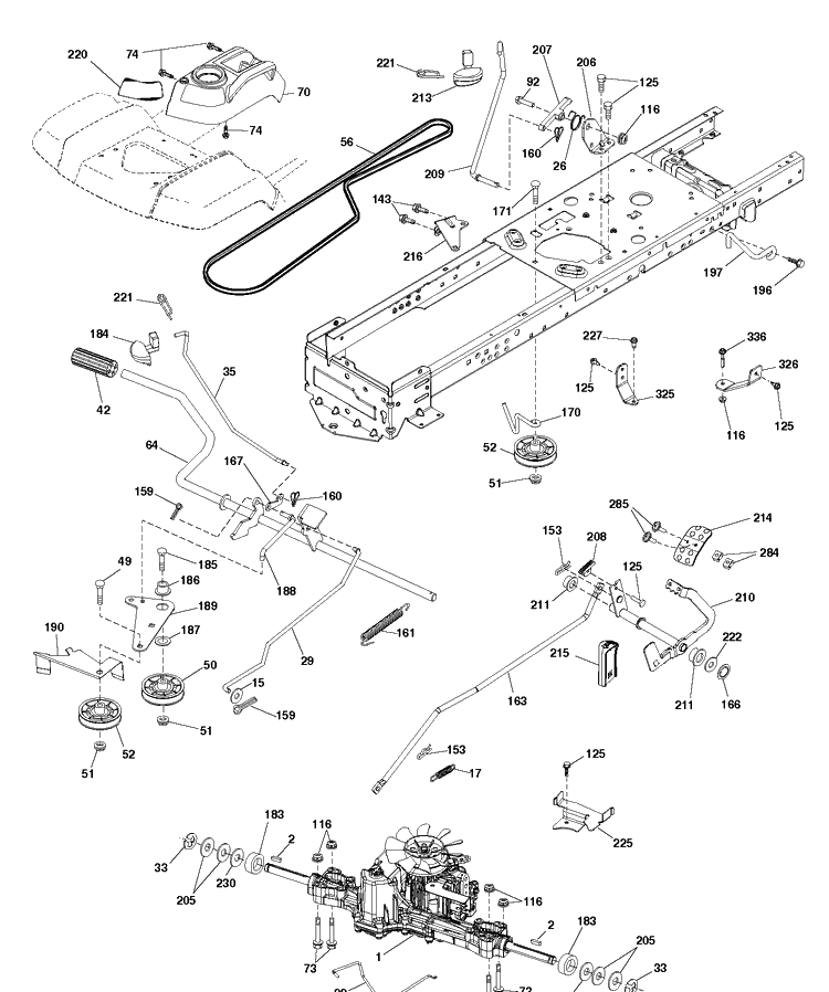 Drive Diagram and Parts List for YTH224TFI (96041034500)(2013-11) Husqvarna Lawn Tractor