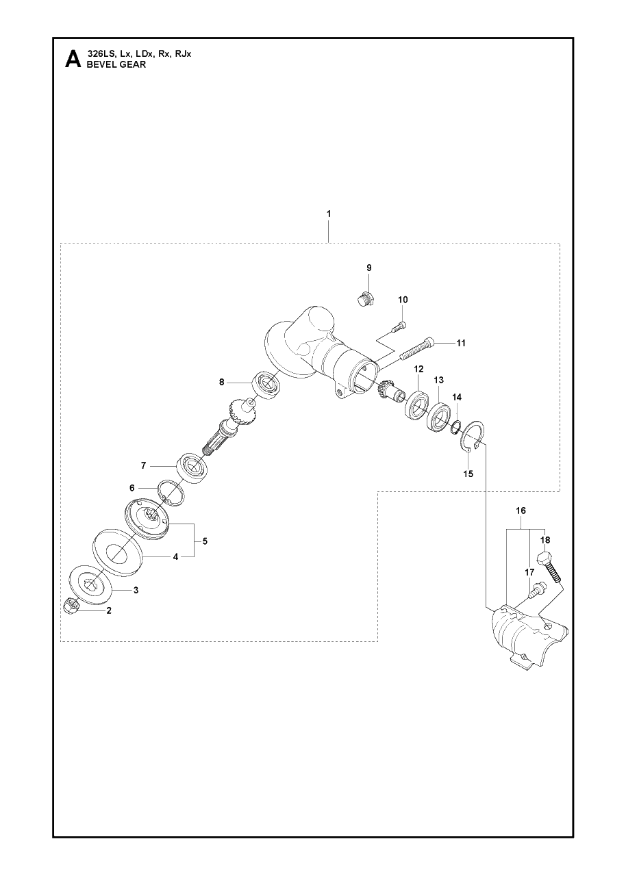 Bevel Gear Diagram and Parts List for 326RX 20091800001 & Above Husqvarna Trimmer