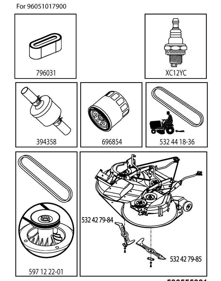 Frequently Used Parts Diagram and Parts List for TC138  Husqvarna Lawn Tractor