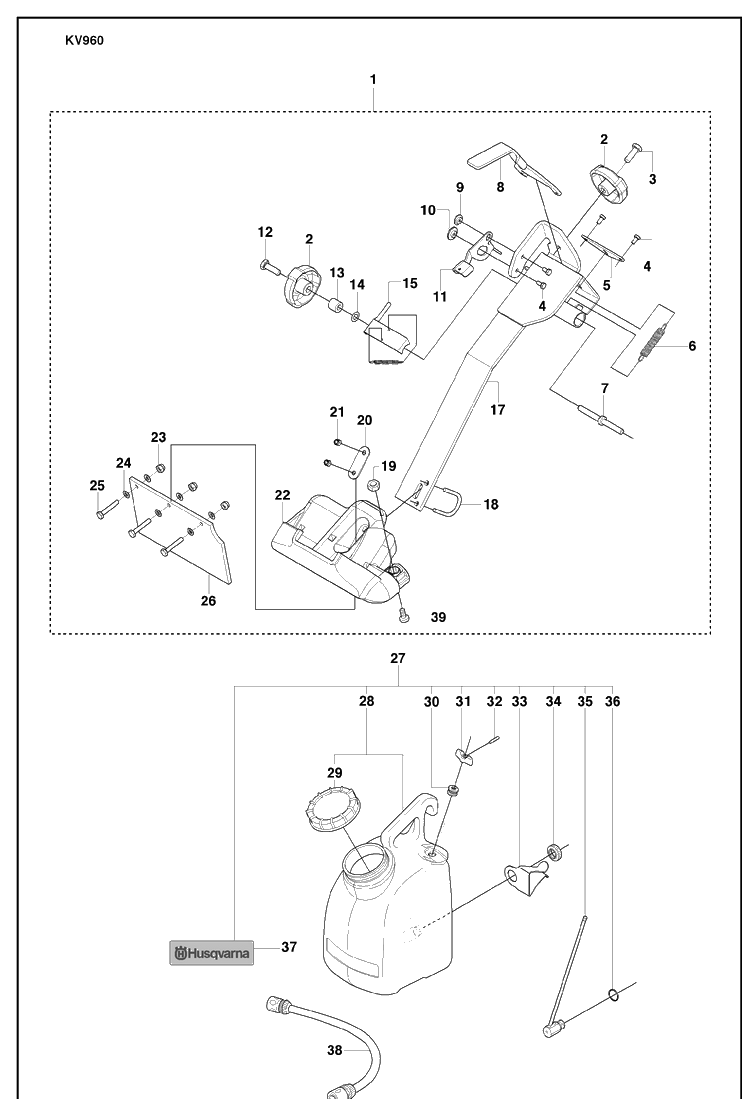 Holder Assembly And Water Tank Assembly Diagram and Parts List for KV960 2008-01 Husqvarna Lawn Tractor Accessories