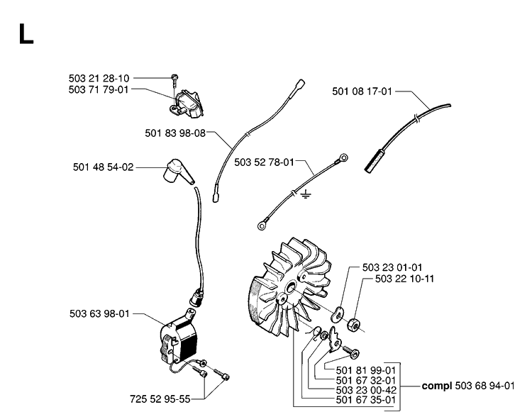 Ignition System Diagram and Parts List for 395XP/ (XPG)(20070100001-20102299999) Husqvarna Chainsaw