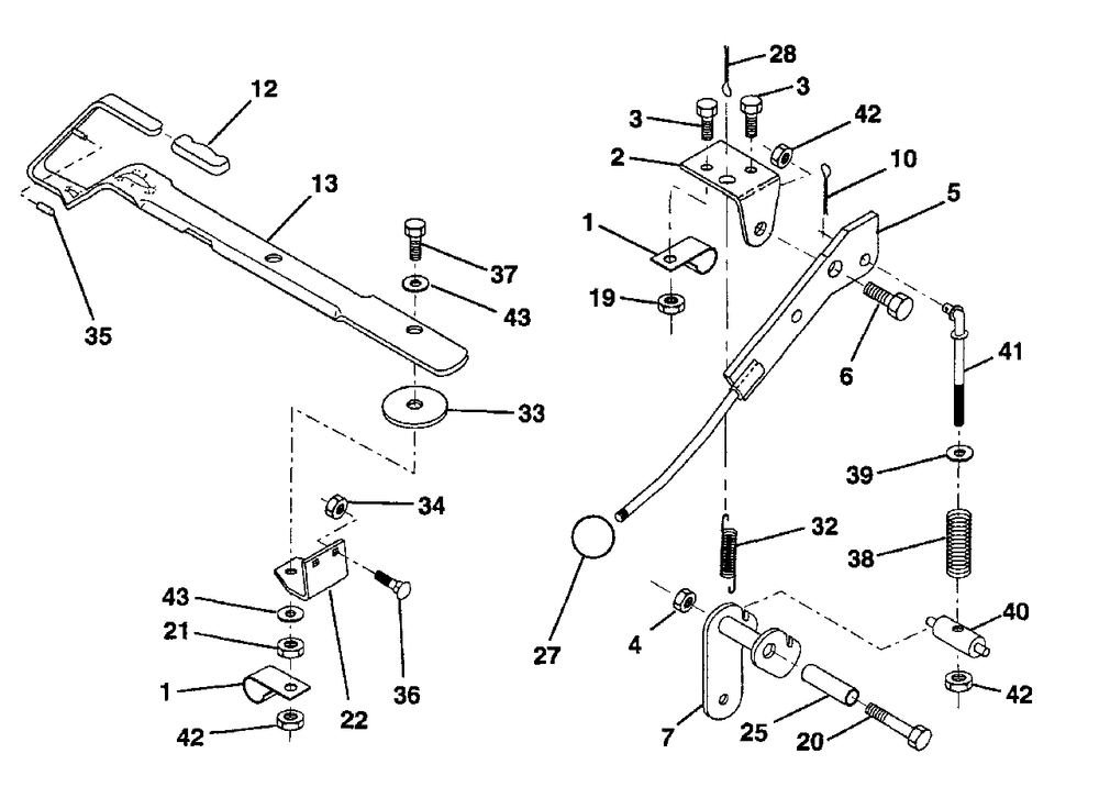Mower Lift Lever Diagram and Parts List for LR12 (954002701-D)(1996-01) Husqvarna Lawn Tractor