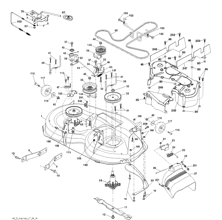 Mower Deck / Cutting Deck Diagram and Parts List for TS142L  Husqvarna Lawn Tractor