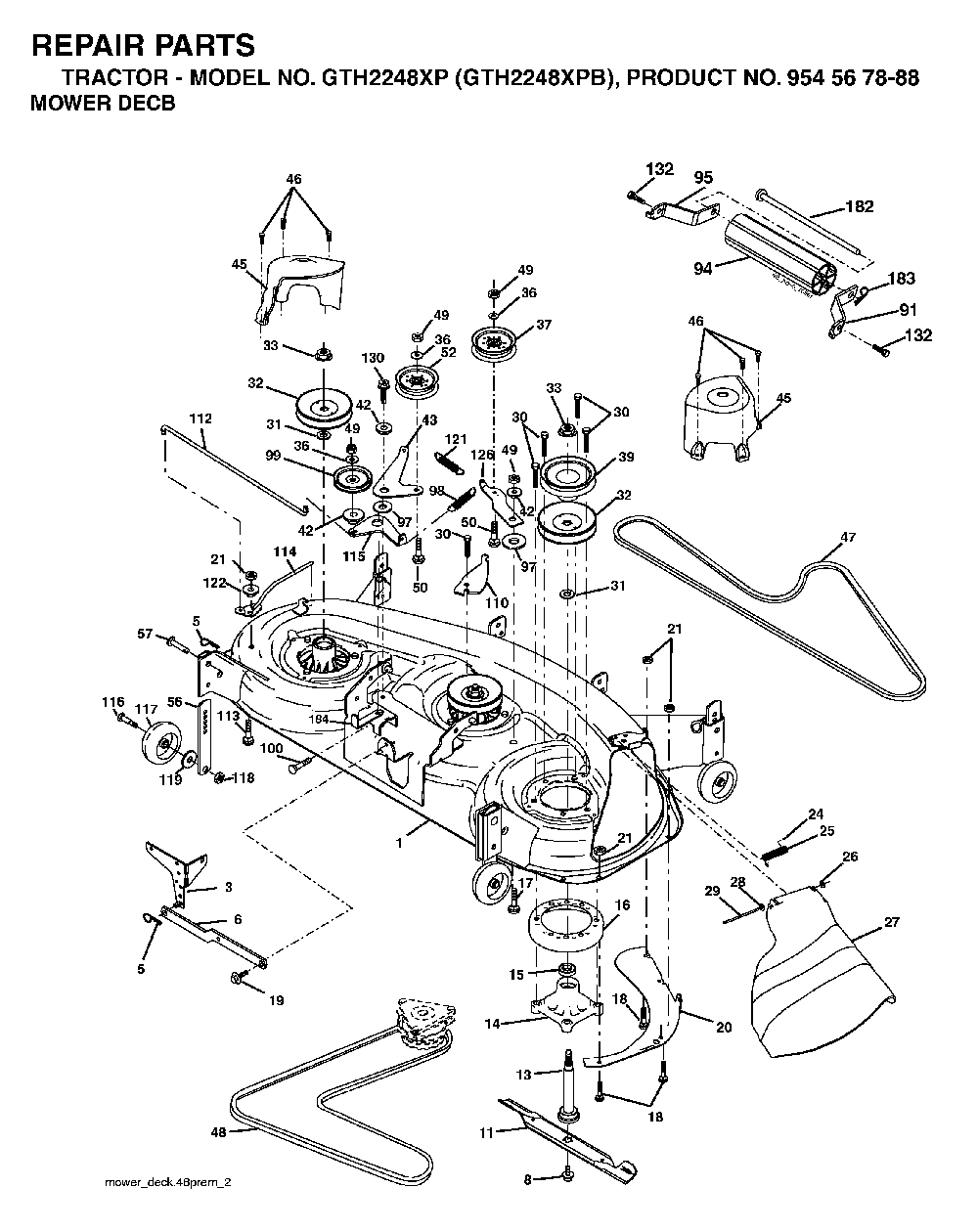 Mower Deck / Cutting Deck Diagram and Parts List for GTH2248XP (GTH2248 XPB, 954567888)(2003-05) Husqvarna Lawn Tractor