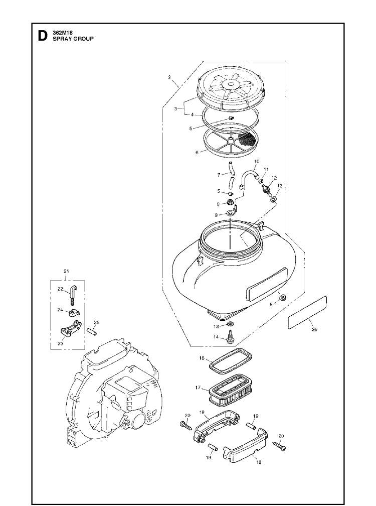 Spray System 2 Diagram and Parts List for 362 2010-02 Husqvarna Leaf Blower / Vacuum