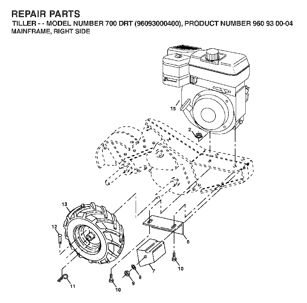 Mainframe, Right Side Diagram and Parts List for 700DRT (96093000400)(2006-02) Husqvarna Tiller