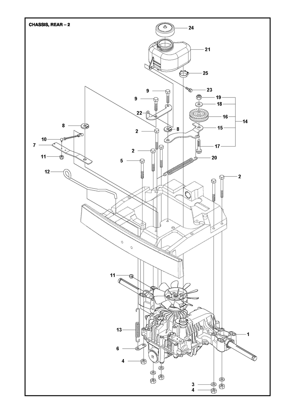 Chassis Rear Diagram and Parts List for R316TXAWD 2022 Husqvarna Lawn Tractor