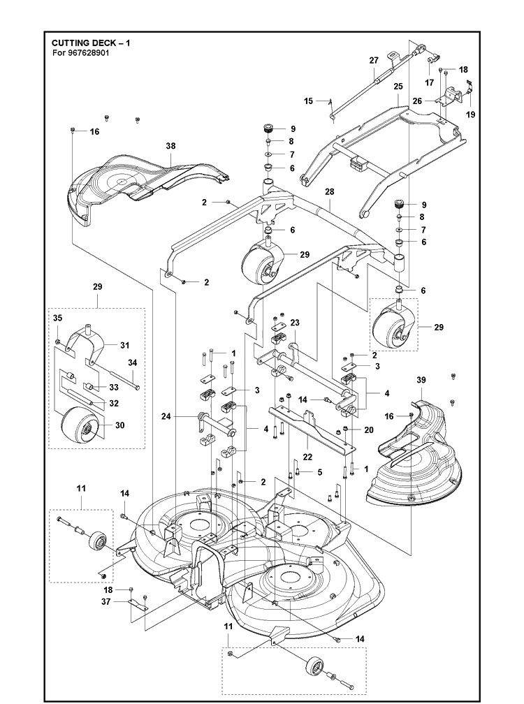 41 Inch/103cm Cutting Deck 3 Diagram and Parts List for C103  Husqvarna Lawn Mower