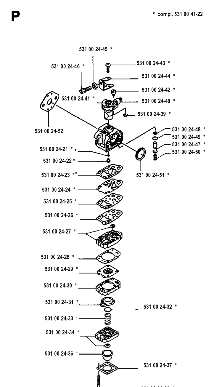 Carburetor Details Diagram and Parts List for 120R  Husqvarna Brush Cutter
