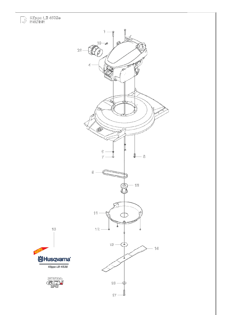 Engine Diagram and Parts List for LB453S  Husqvarna Lawn Mower