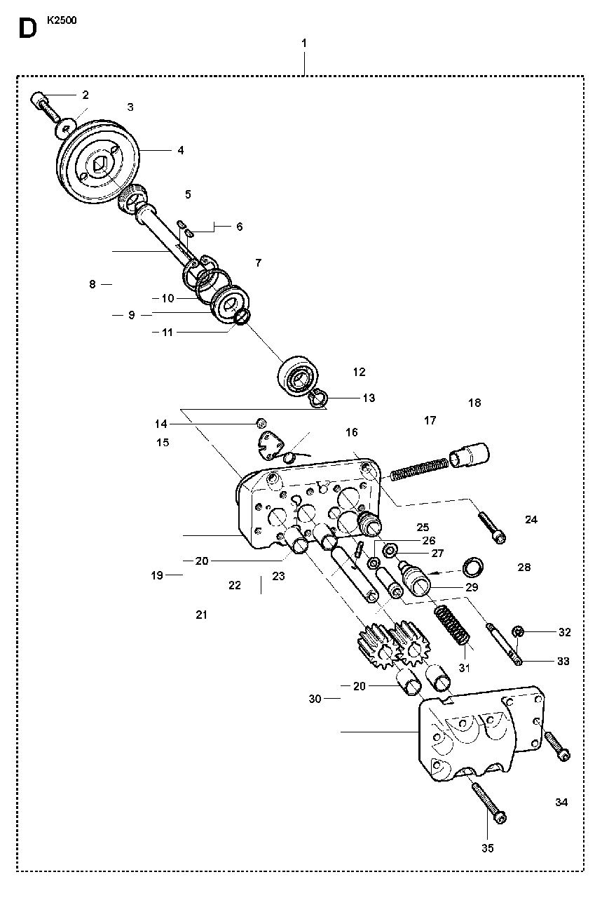 Hydraulic Pump - Motor Diagram and Parts List for K2500 2007-01 Husqvarna Circular Saw