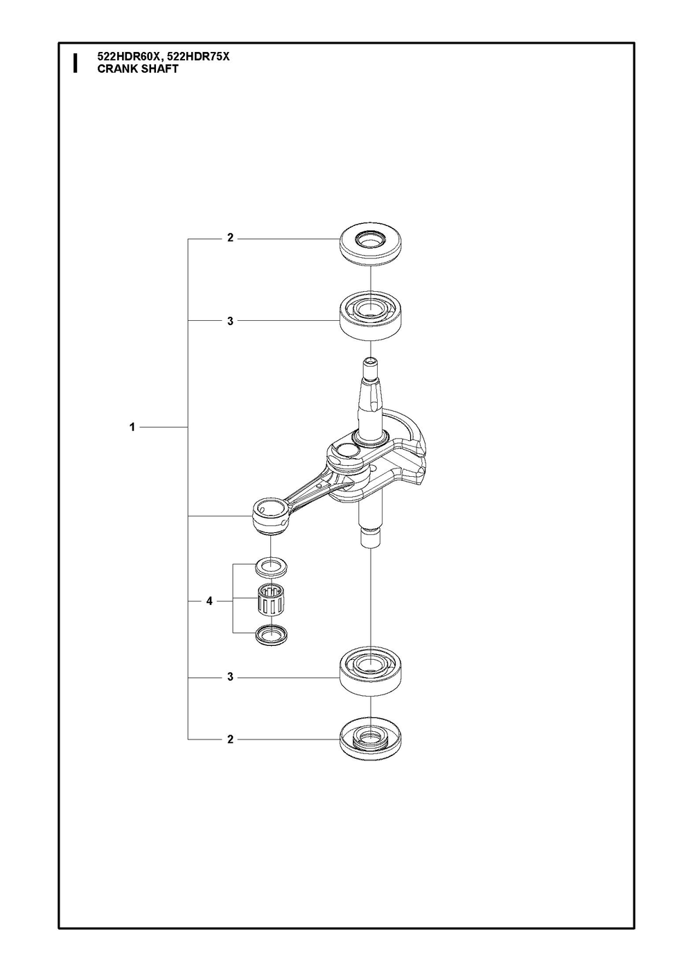 Crankshaft Diagram and Parts List for 522HDR75X  Husqvarna Trimmer