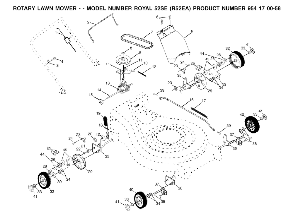 Wheels And Tires Diagram and Parts List for ROYAL52 (954170058-A)(2002-01) Husqvarna Lawn Mower
