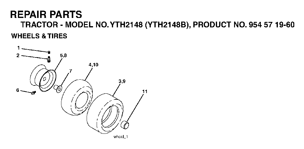 Wheels And Tires Diagram and Parts List for YTH2148B (954571960)(2004-03) Husqvarna Lawn Tractor