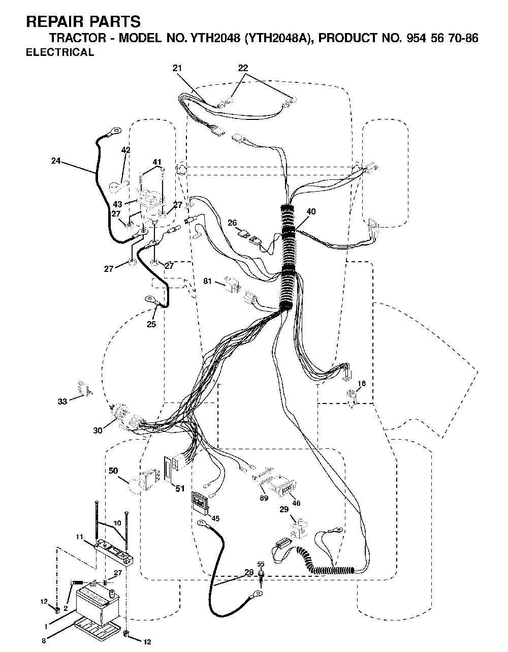 Electrical Diagram and Parts List for YTH2048A (954567086)(2001-02) Husqvarna Lawn Tractor