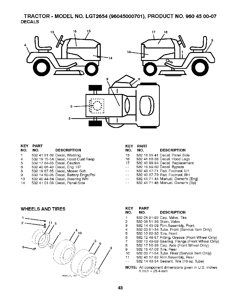 Wheels And Tires Diagram and Parts List for LGT265496045000701 2008-01 Husqvarna Lawn Tractor
