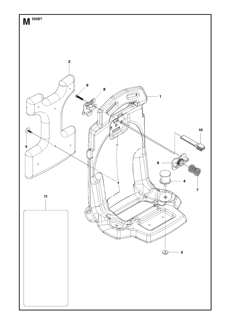 Frame Diagram and Parts List for 530BT 20123800001-Current Husqvarna Leaf Blower / Vacuum