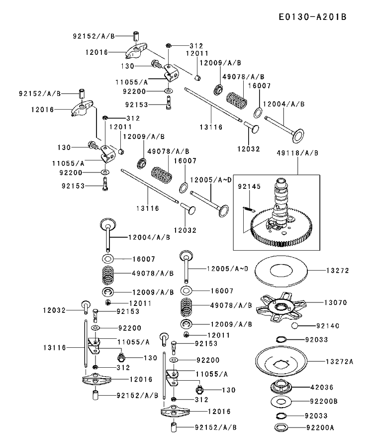 Valve And Camshaft Diagram and Parts List for FX751V-DS00 2017-09 Husqvarna Engine