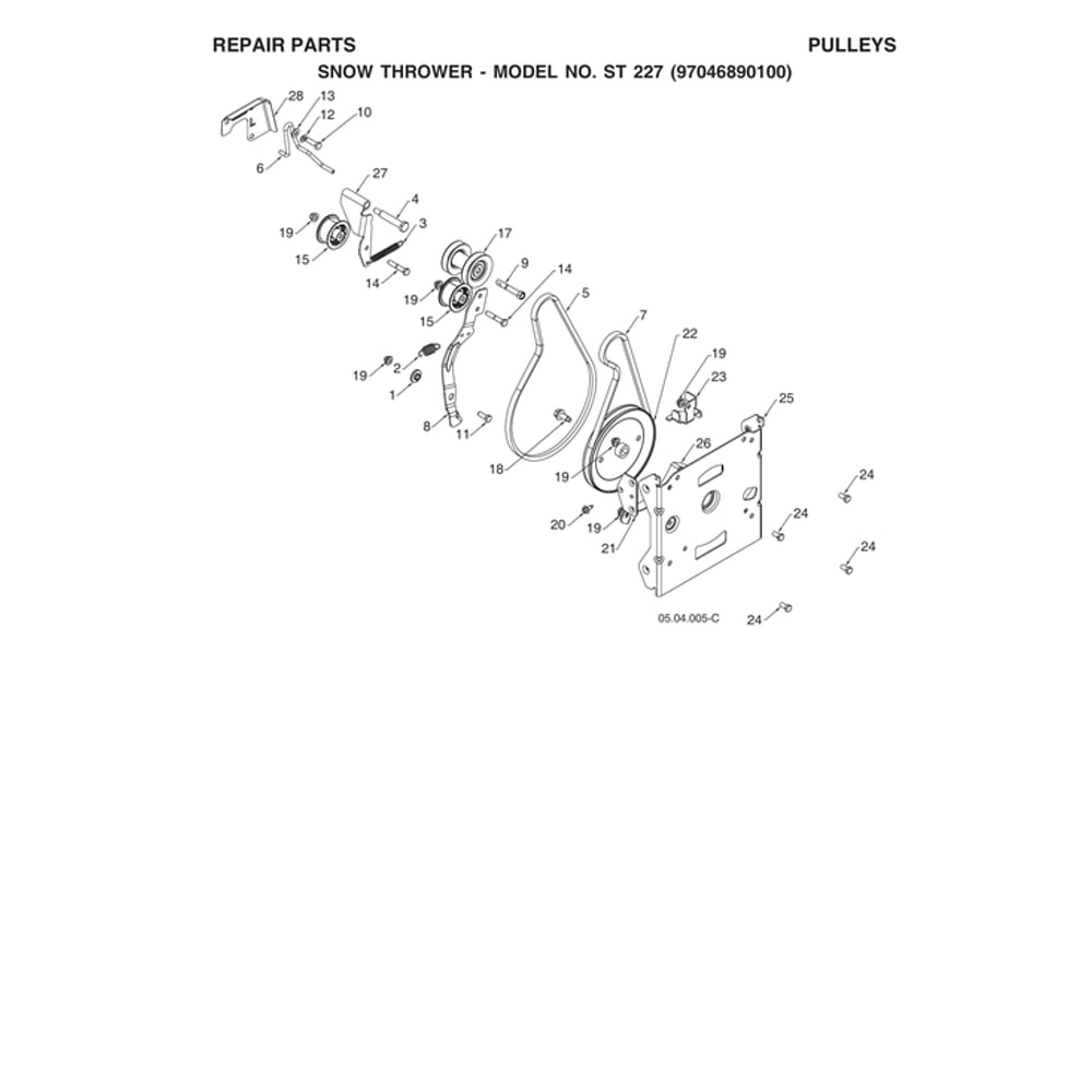 Pulleys Diagram and Parts List for ST227-970528702  Husqvarna Snow Blower
