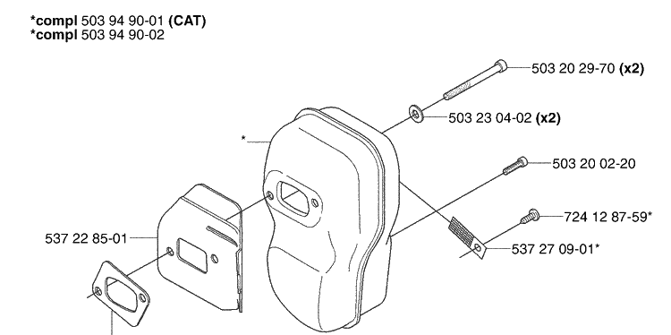 Muffler Diagram and Parts List for 345RX 2003-05 Husqvarna Brush Cutter
