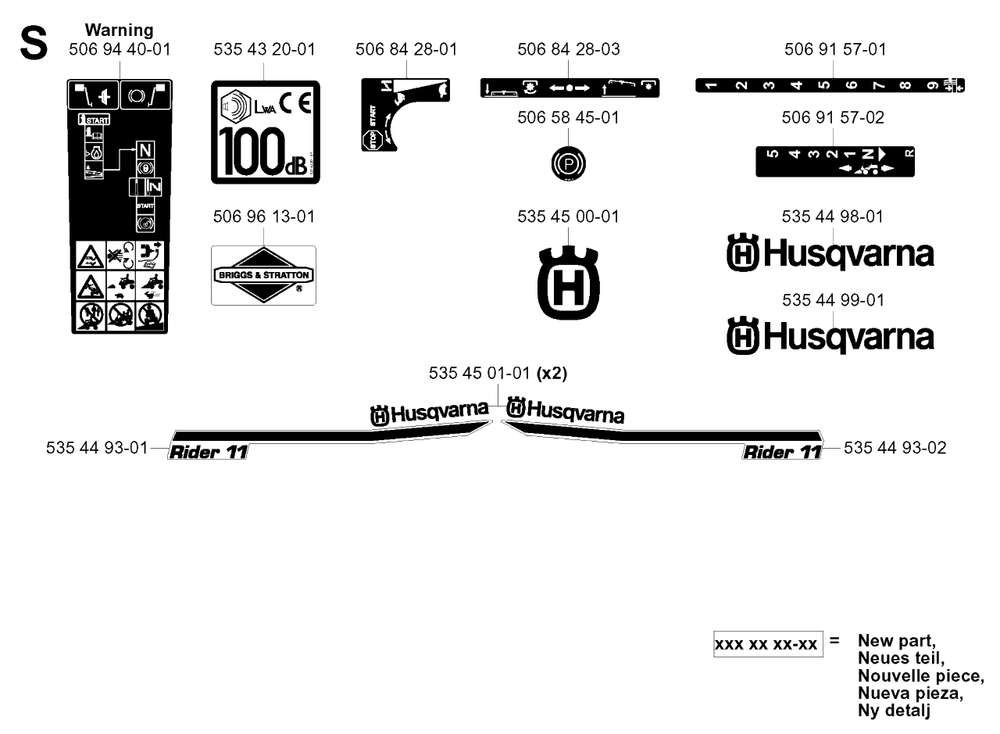 Decals Diagram and Parts List for R11 (953519401)(2006-01) Husqvarna Lawn Tractor