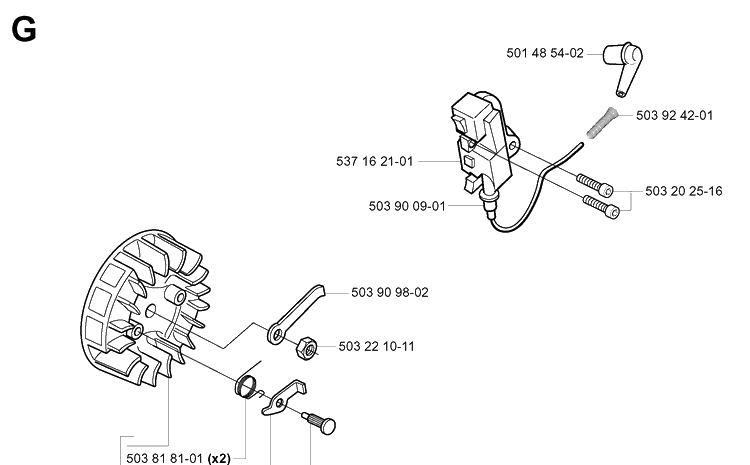 Ignition System Diagram and Parts List for 339XP 20034000001-20040100000 Husqvarna Chainsaw