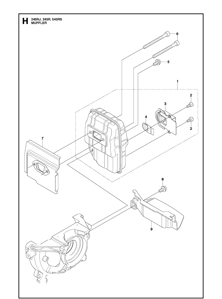 Muffler Diagram and Parts List for 543RS 20113200001-20121000000 Husqvarna Brush Cutter