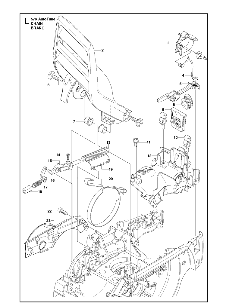 Chain Brake Diagram and Parts List for 576XP 20130900001-Current Husqvarna Chainsaw