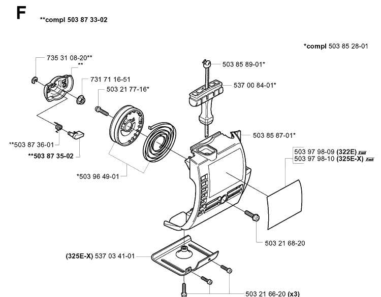 Starter Diagram and Parts List for 322E 20010100001-Current Husqvarna Edger