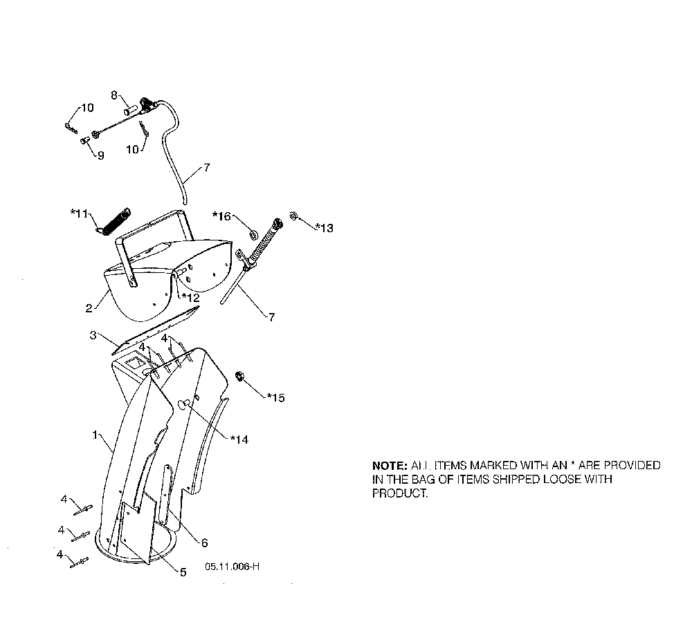 Chute weldment Diagram and Parts List for 96193010106  Husqvarna Snow Blower