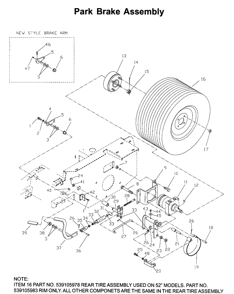 Parking Brake Diagram and Parts List for ZTH6125 (968999186)(2006-04) Husqvarna Lawn Mower