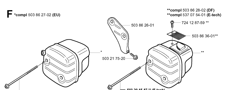 Muffler Diagram and Parts List for 346XP 20012200001-20032200000 Husqvarna Chainsaw