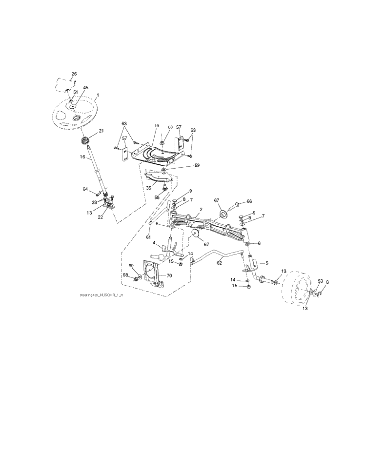 Steering Diagram and Parts List for YTH22V46-289630 2010-05 Husqvarna Lawn Tractor