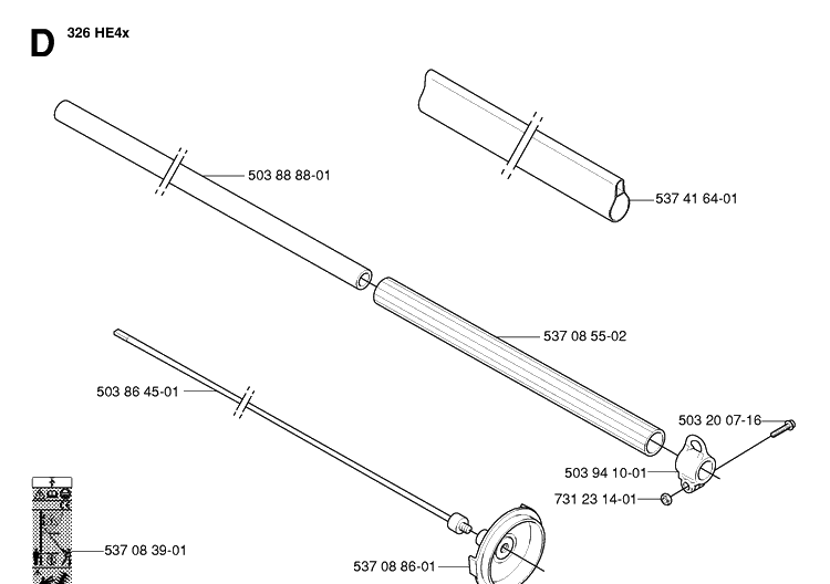 Shaft Diagram and Parts List for HA110 20054000001-Current Husqvarna Hedge Trimmer