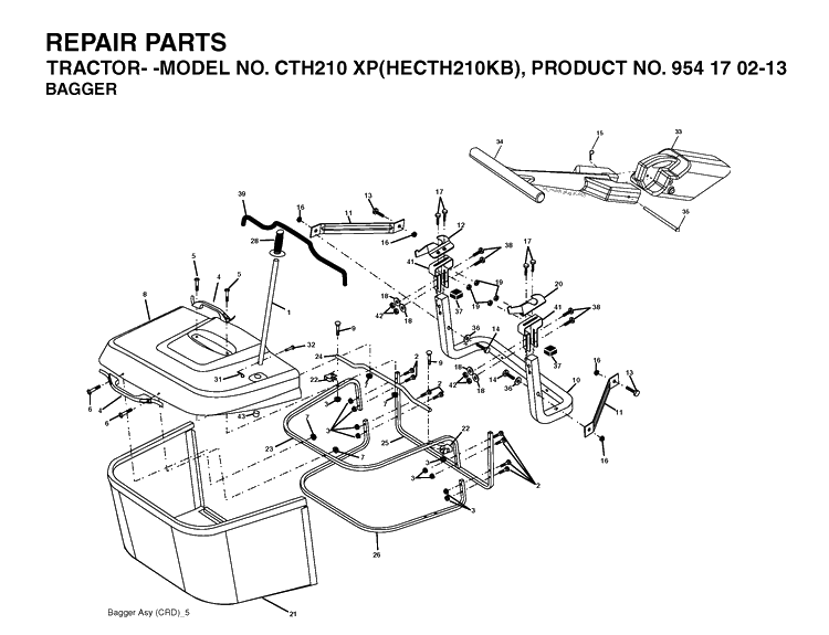 Bagger Diagram and Parts List for CTH210XP (HECTH210KB)(2004-01) Husqvarna Lawn Tractor