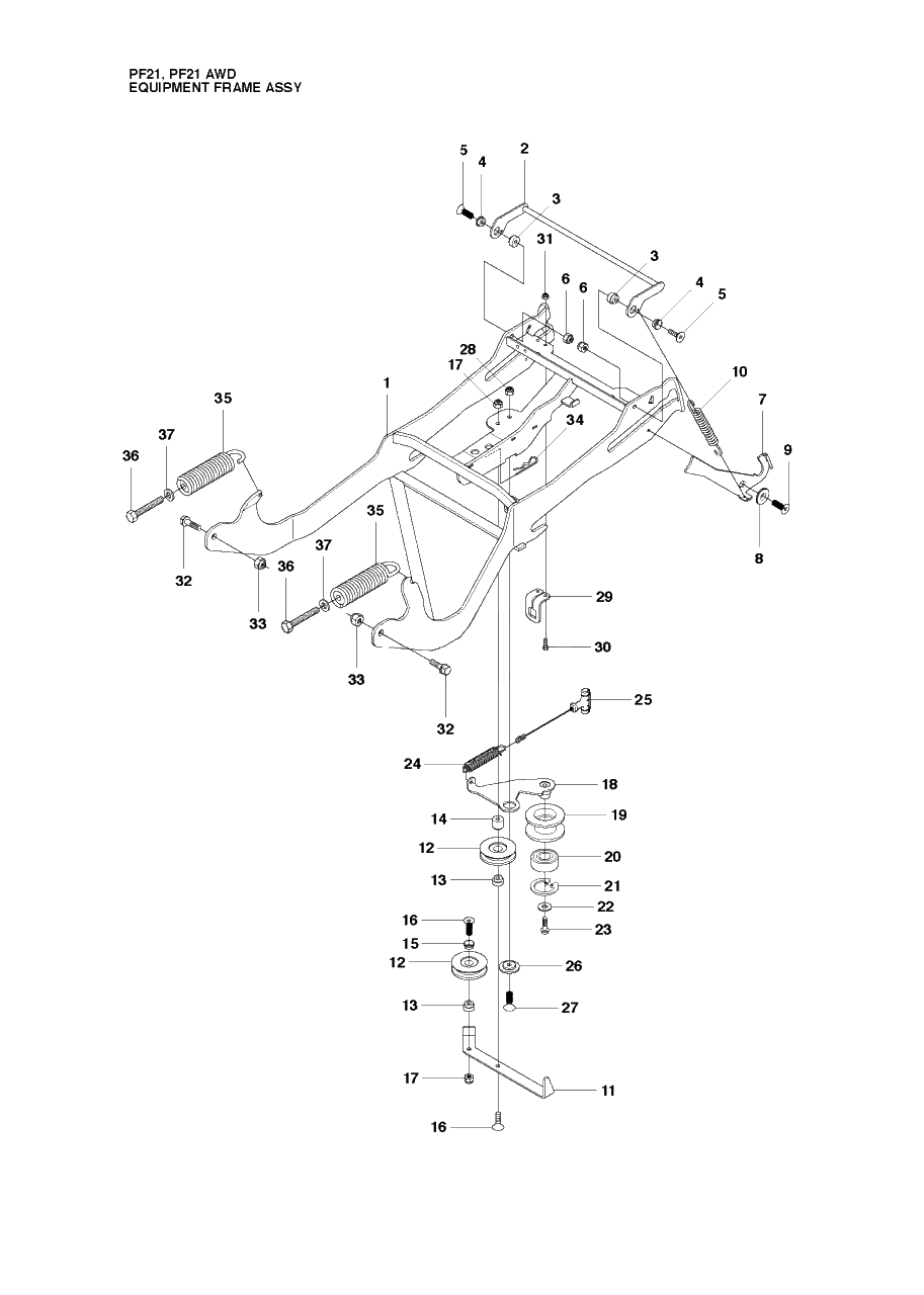 Frame Diagram and Parts List for PF21 (965192401)(2010-07) Husqvarna Lawn Tractor
