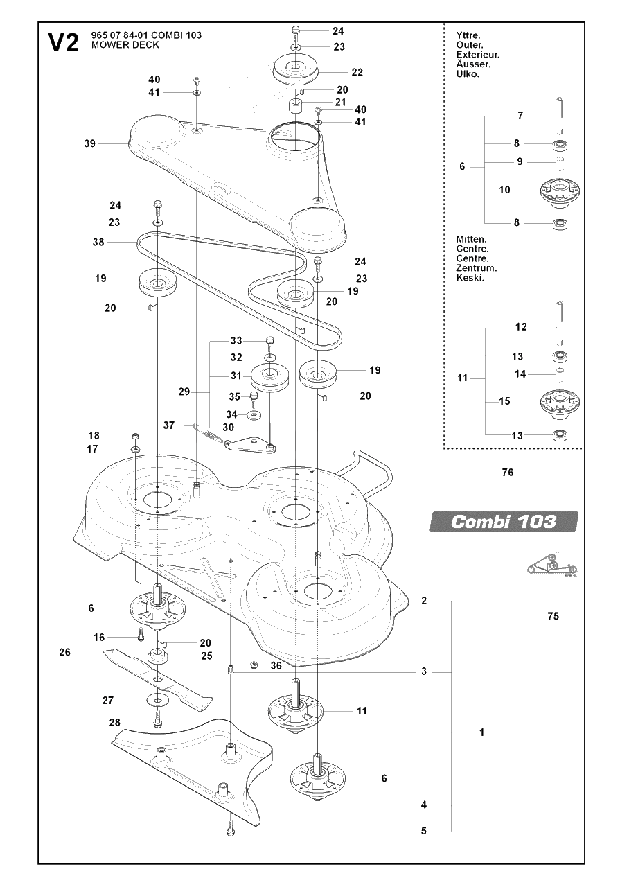 103cm Cutting Deck 3 Diagram and Parts List for R16 (965161601)(2007-06) Husqvarna Lawn Tractor