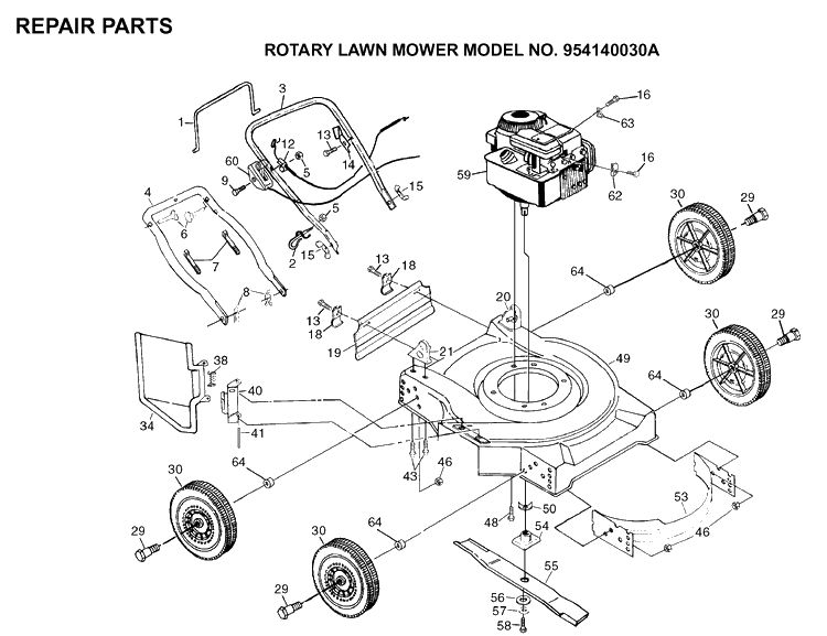 Product Complete Diagram and Parts List for 50 (954140030A)(1997-01) Husqvarna Lawn Mower