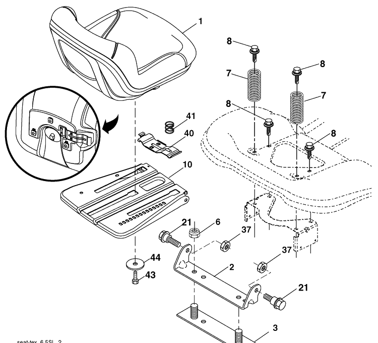 Seat Assembly Diagram and Parts List for YTH2348 (960450022001)(2010-04) Husqvarna Lawn Mower