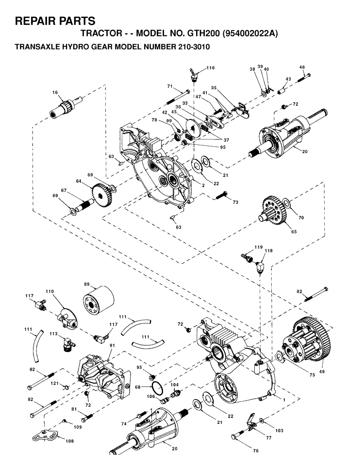 Transmission Diagram and Parts List for GTH200 (954002022A)(1995-05) Husqvarna Lawn Tractor