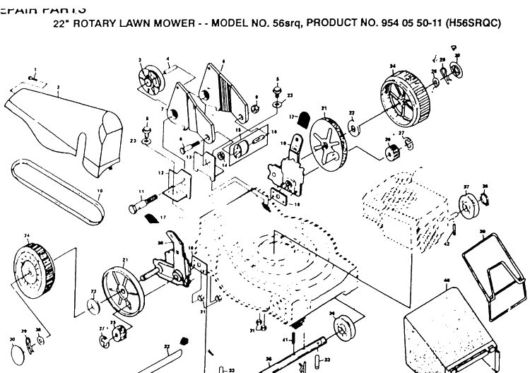Repair Parts Diagram and Parts List for 56SRQ (H56SRQC)(1992-01) Husqvarna Lawn Mower