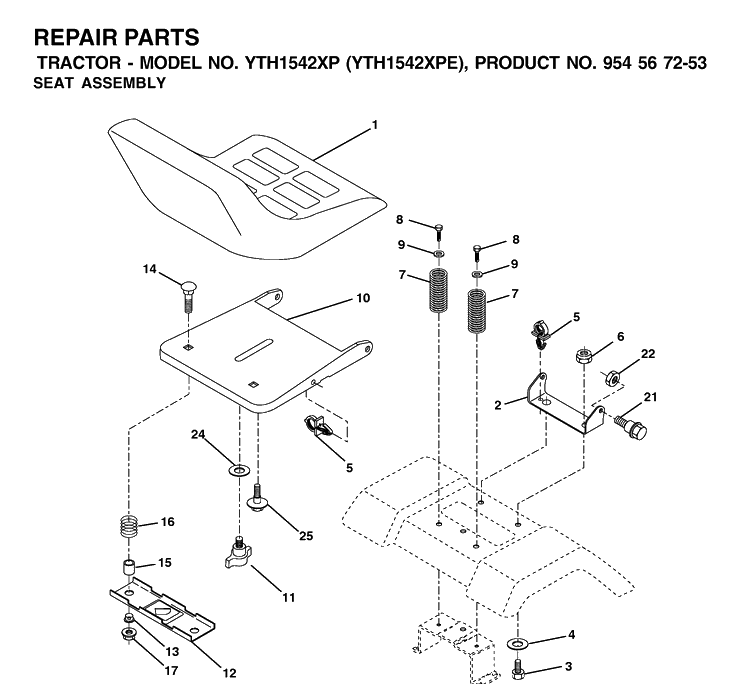 Seat Diagram and Parts List for YTH1542XP (954567253)(2002-02) Husqvarna Lawn Tractor