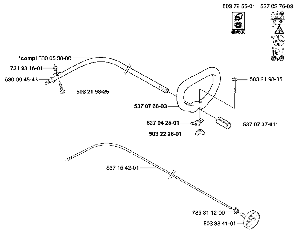Shaft/Tube/Handle (323 C And 325 C) Diagram and Parts List for 325CX 2002-01 Husqvarna Trimmer