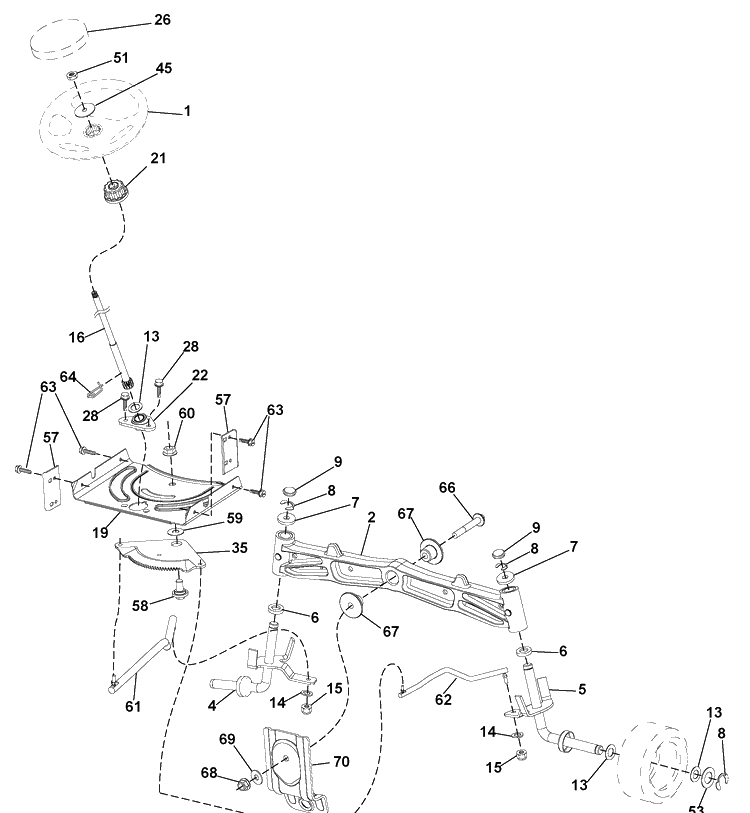 Steering Assembly Diagram and Parts List for YTH2042 (96043010602)(2010-03) Husqvarna Lawn Mower