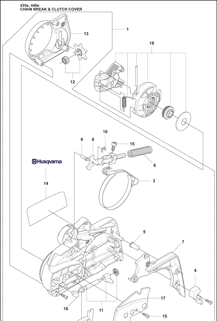 Chain Break And Clutch Cover Diagram and Parts List for 440E 2009-02 Husqvarna Chainsaw